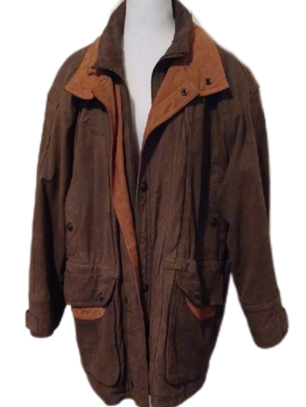 -- Green Fields Men's Brown Suede Military Field Jacket Size Medium Casual